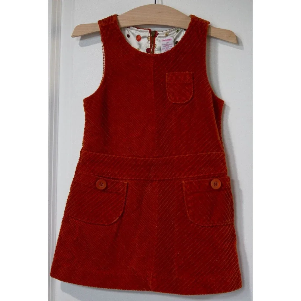 Vintage Gymboree Cute As A Button Corduroy Pinafore Jumper Dress Rust Size 3
